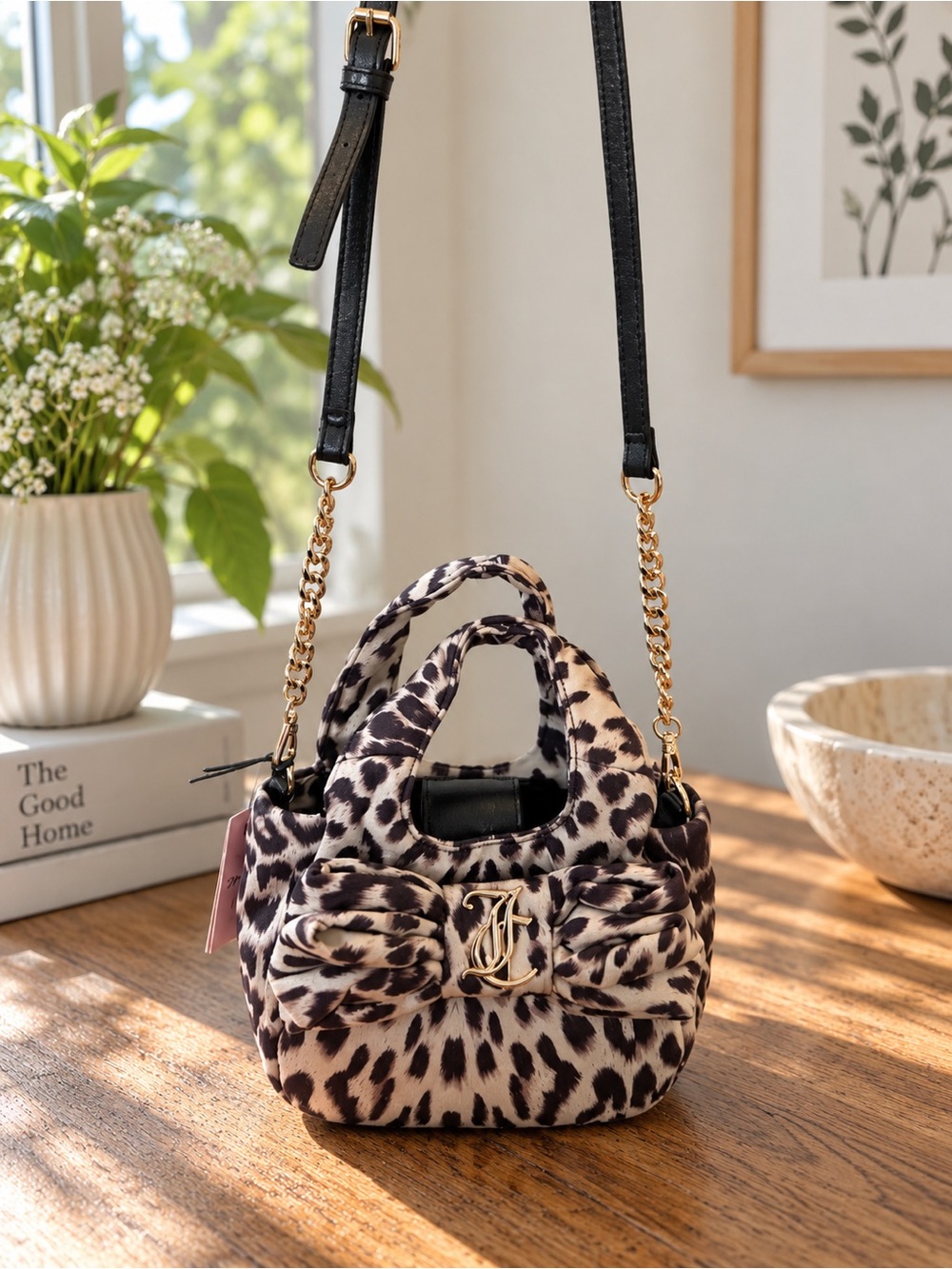 Juicy Couture Snow Leopard Bow Dup Mini Tote Crossbody Bag NWT - Picture 6 of 8